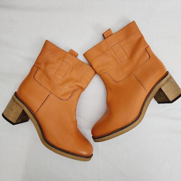 NEW Free People Tabby Ankle Boots Leather Tuscan Tan Block Heel EU 37 US 6.5 - Picture 1 of 13